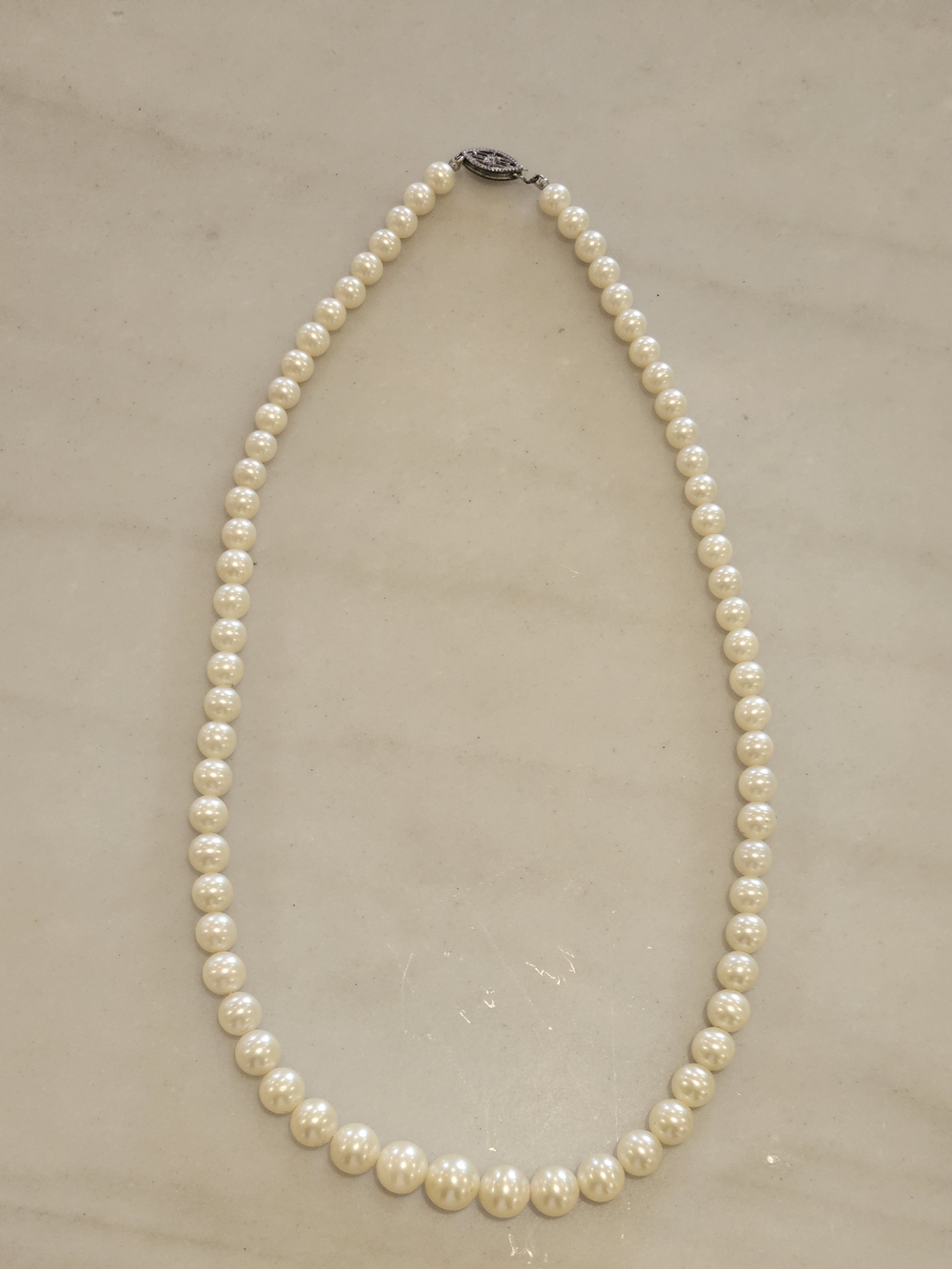 Vintage Faux Pearl Princess Necklace with Ornate Clasp